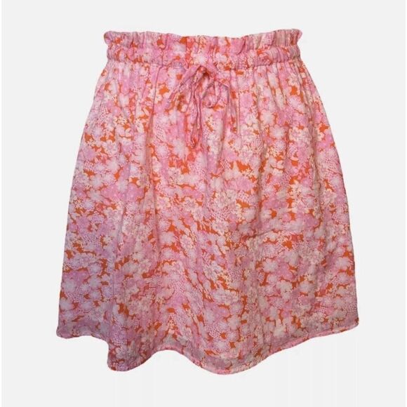 Nordstrom Designer Abound Gauzy Front Tie Skirt Coral Pink Tarry Floral NWT US S - Picture 1 of 6